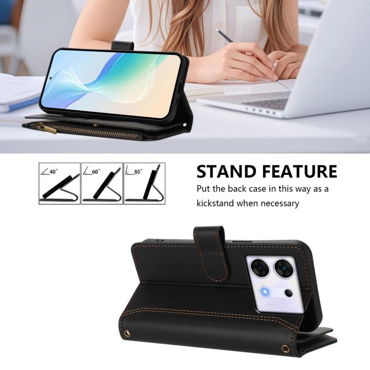 For Infinix Zero 30 5G Magnetic Closure 9 Card Slots Zipper Leather Case with Hand Strap