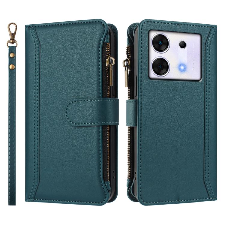 For Infinix Zero 30 5G Magnetic Closure 9 Card Slots Zipper Leather Case with Hand Strap