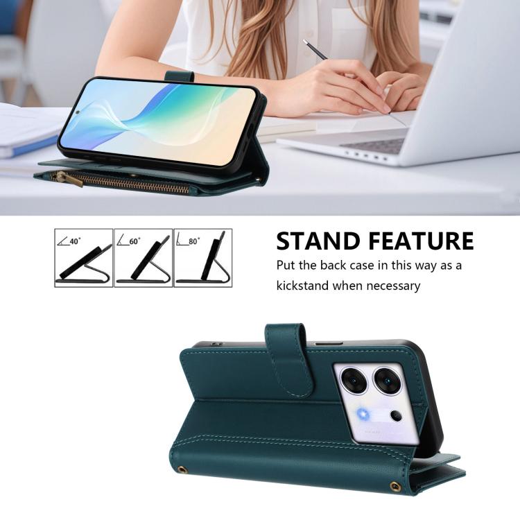 For Infinix Zero 30 5G Magnetic Closure 9 Card Slots Zipper Leather Case with Hand Strap