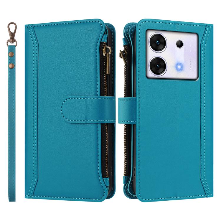 For Infinix Zero 30 5G Magnetic Closure 9 Card Slots Zipper Leather Case with Hand Strap