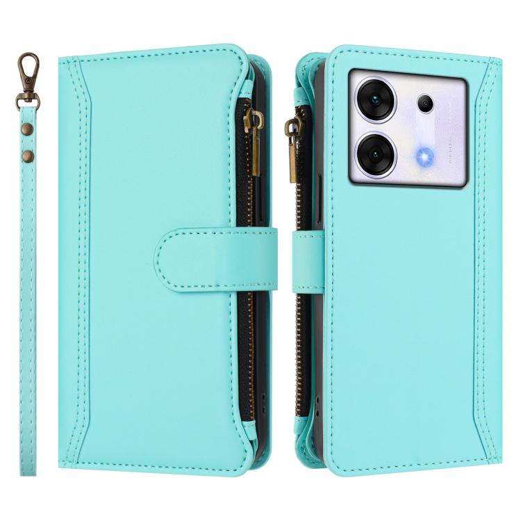 For Infinix Zero 30 5G Magnetic Closure 9 Card Slots Zipper Leather Case with Hand Strap