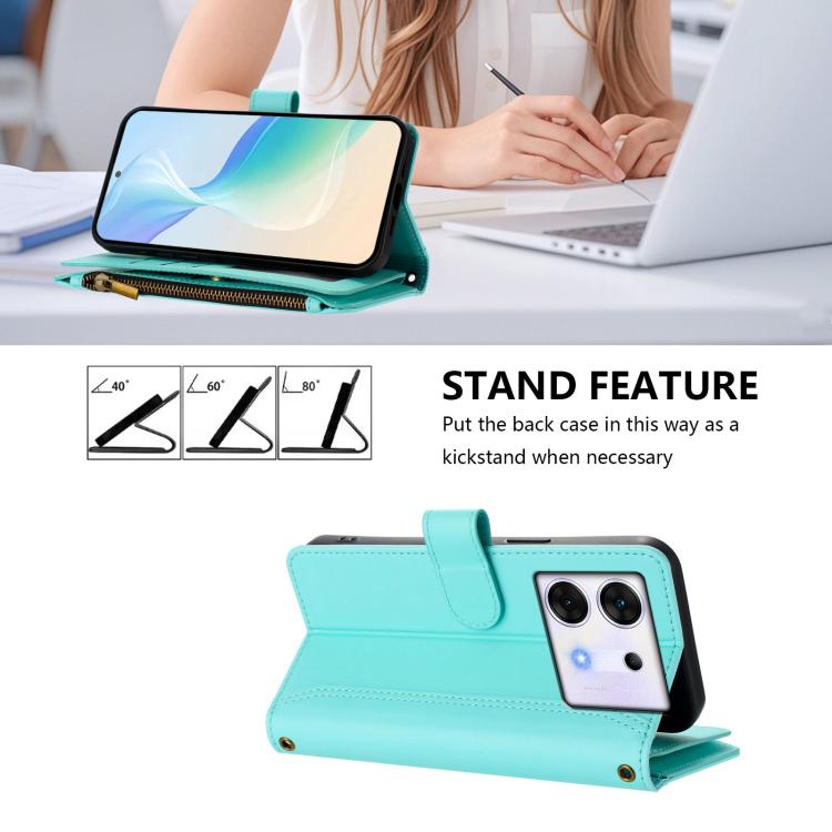 For Infinix Zero 30 5G Magnetic Closure 9 Card Slots Zipper Leather Case with Hand Strap