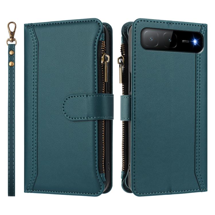 For Infinix Hot 60i 5G / Tecno Spark Go 5G Magnetic Closure 9 Card Slots Zipper Leather Case with Hand Strap