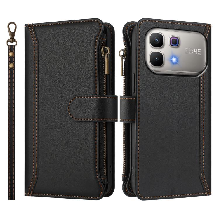 For Infinix Note 60 5G / Note 60 Pro 5G Magnetic Closure 9 Card Slots Zipper Leather Case with Hand Strap