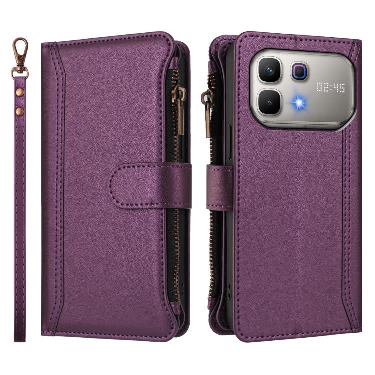 For Infinix Note 60 5G / Note 60 Pro 5G Magnetic Closure 9 Card Slots Zipper Leather Case with Hand Strap