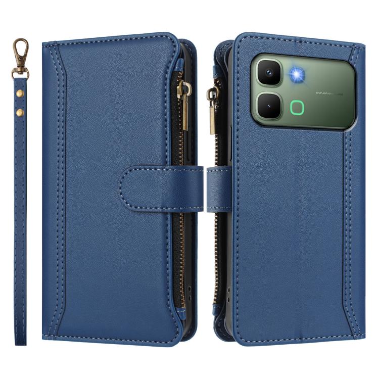 For Infinix Note Edge 5G Global Magnetic Closure 9 Card Slots Zipper Leather Case with Hand Strap