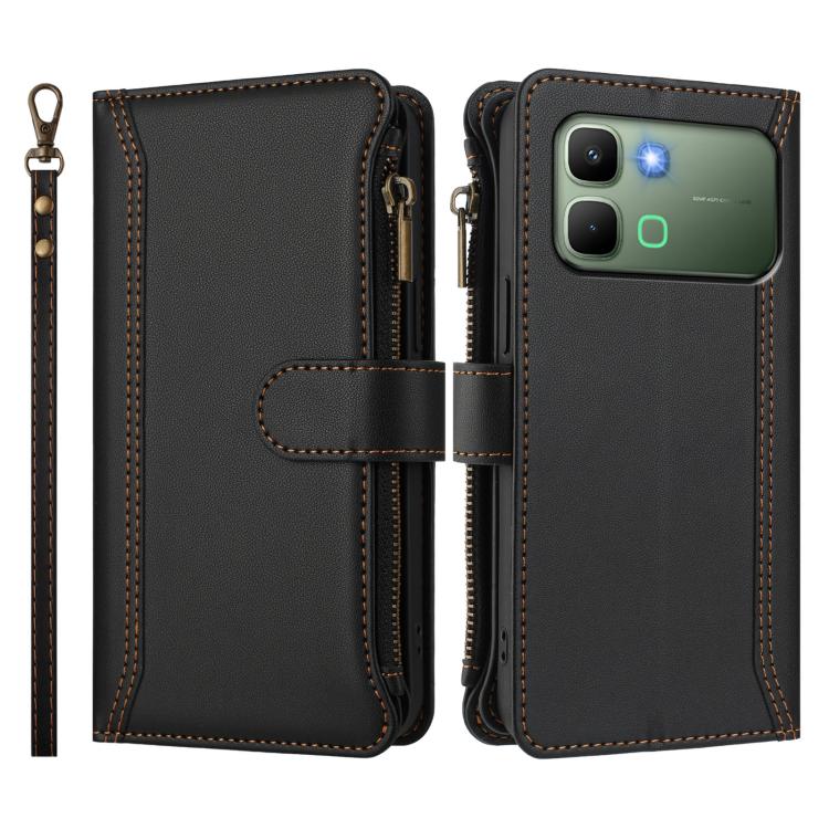 For Infinix Note Edge 5G Global Magnetic Closure 9 Card Slots Zipper Leather Case with Hand Strap