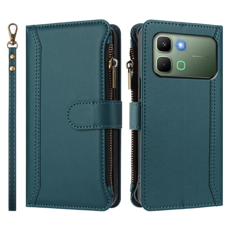 For Infinix Note Edge 5G Global Magnetic Closure 9 Card Slots Zipper Leather Case with Hand Strap