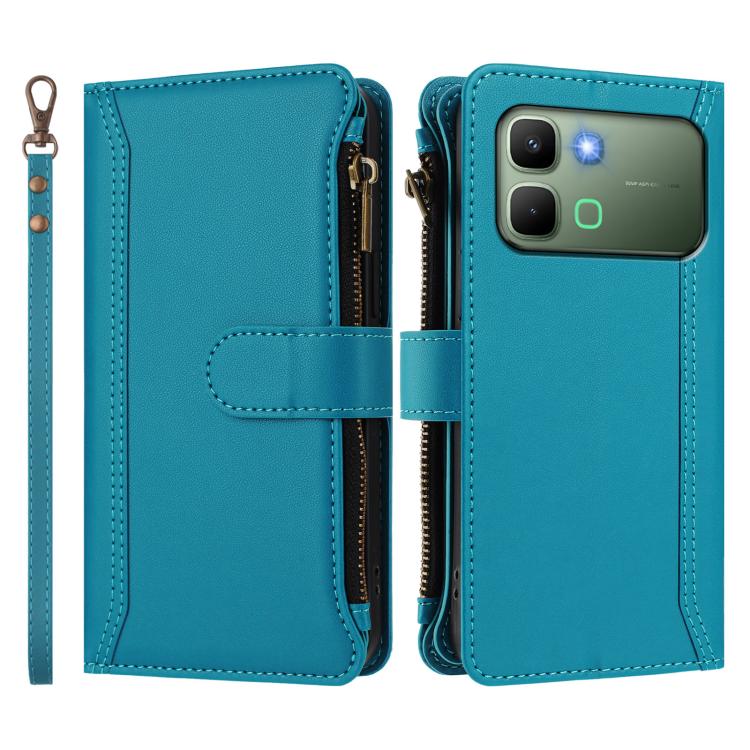 For Infinix Note Edge 5G Global Magnetic Closure 9 Card Slots Zipper Leather Case with Hand Strap