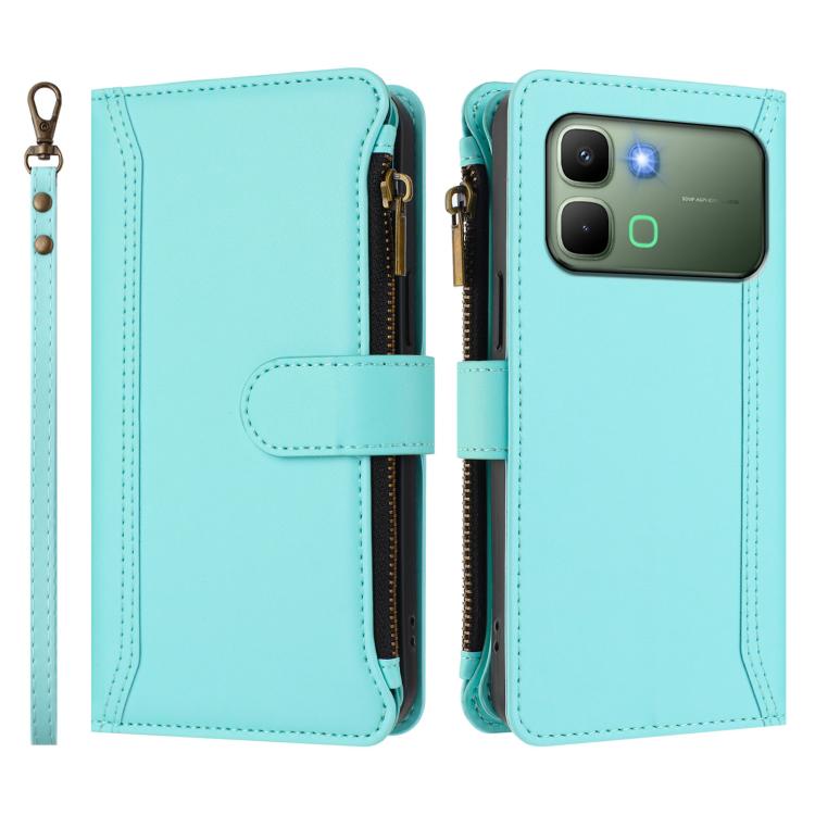 For Infinix Note Edge 5G Global Magnetic Closure 9 Card Slots Zipper Leather Case with Hand Strap