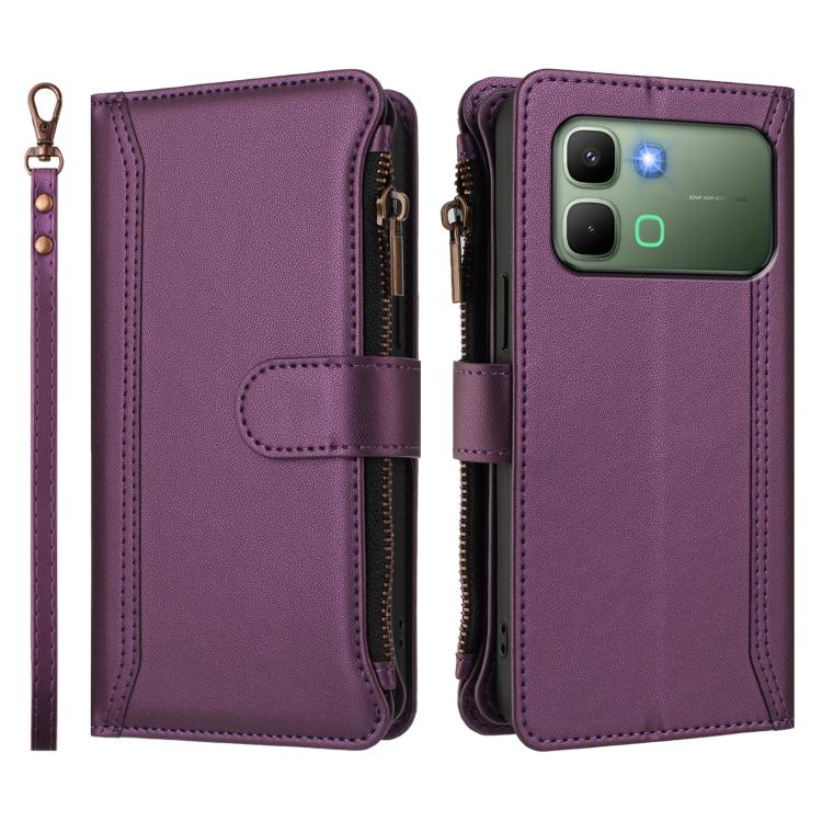 For Infinix Note Edge 5G Global Magnetic Closure 9 Card Slots Zipper Leather Case with Hand Strap