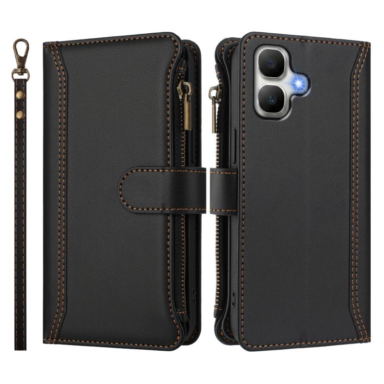 For Infinix Smart 20 4G / X6840 Magnetic Closure 9 Card Slots Zipper Leather Case with Hand Strap