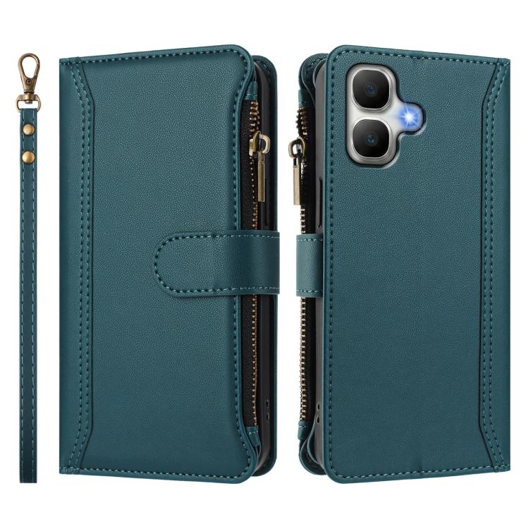 For Infinix Smart 20 4G / X6840 Magnetic Closure 9 Card Slots Zipper Leather Case with Hand Strap