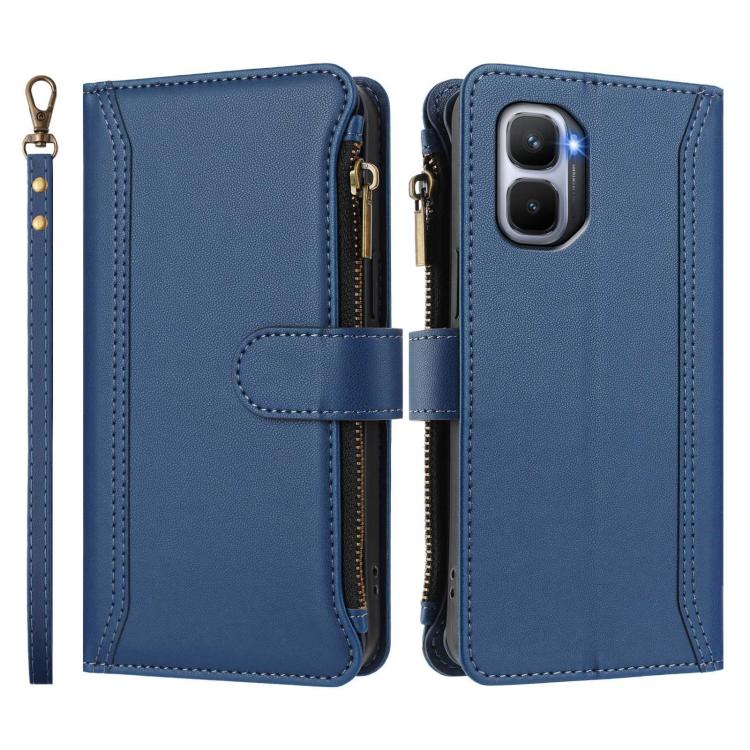 For Infinix GT 50 Pro 5G Magnetic Closure 9 Card Slots Zipper Leather Case with Hand Strap