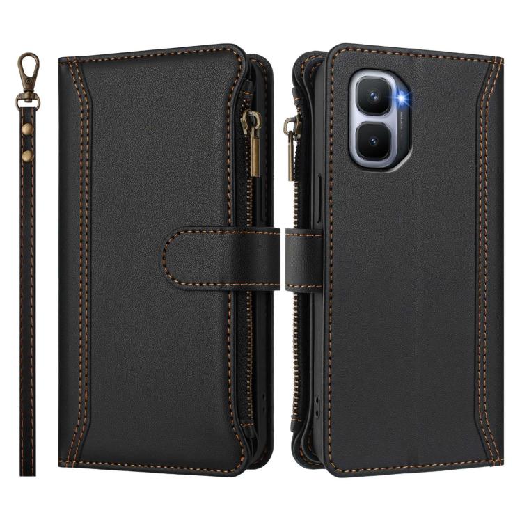 For Infinix GT 50 Pro 5G Magnetic Closure 9 Card Slots Zipper Leather Case with Hand Strap