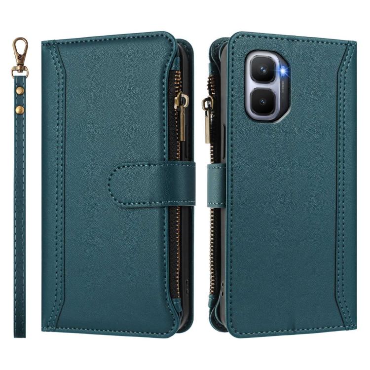 For Infinix GT 50 Pro 5G Magnetic Closure 9 Card Slots Zipper Leather Case with Hand Strap
