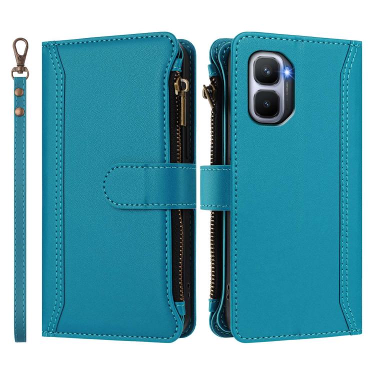 For Infinix GT 50 Pro 5G Magnetic Closure 9 Card Slots Zipper Leather Case with Hand Strap