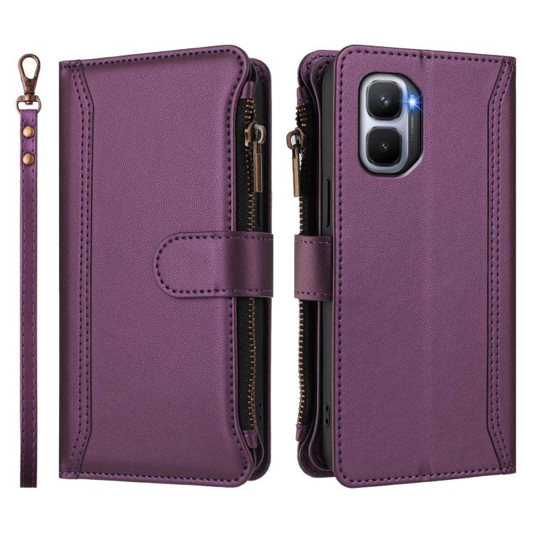 For Infinix GT 50 Pro 5G Magnetic Closure 9 Card Slots Zipper Leather Case with Hand Strap