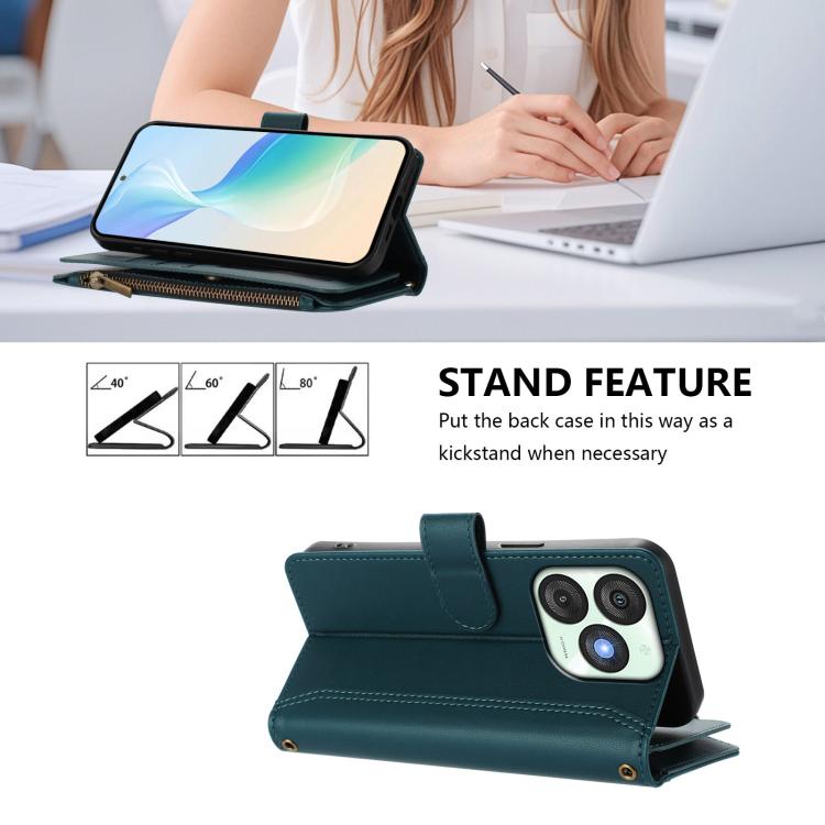 For itel A50 Magnetic Closure 9 Card Slots Zipper Leather Case with Hand Strap