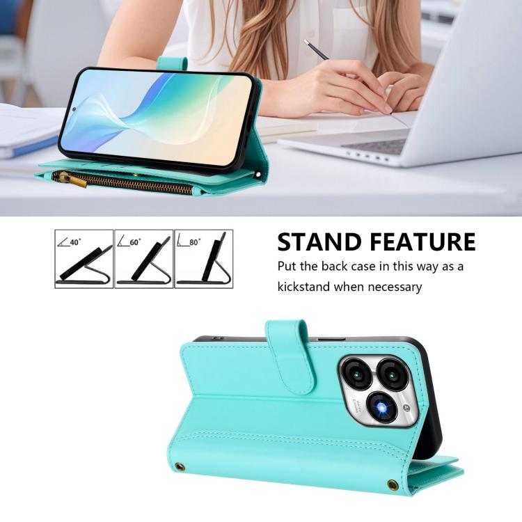 For itel A70 Magnetic Closure 9 Card Slots Zipper Leather Case with Hand Strap