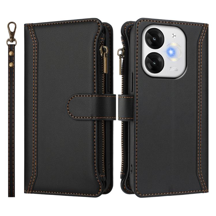 For itel A80 4G Magnetic Closure 9 Card Slots Zipper Leather Case with Hand Strap