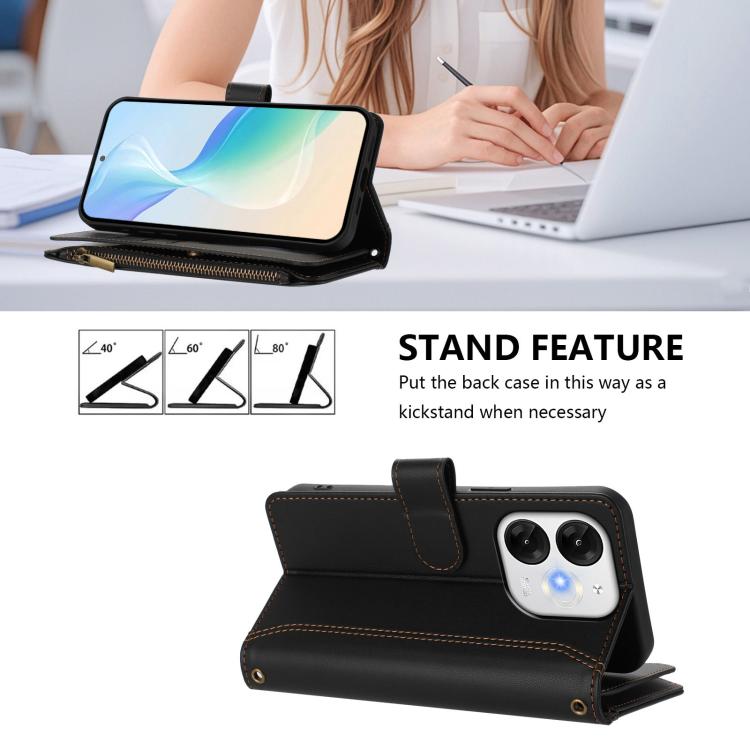 For itel A80 4G Magnetic Closure 9 Card Slots Zipper Leather Case with Hand Strap