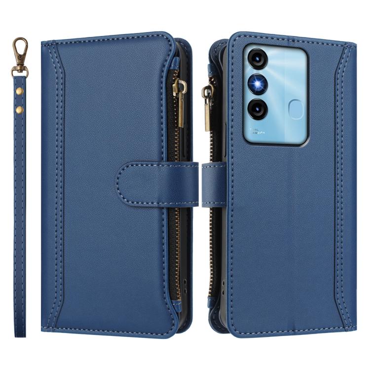 For itel P38 / S17 / Vision 3 Magnetic Closure 9 Card Slots Zipper Leather Case with Hand Strap