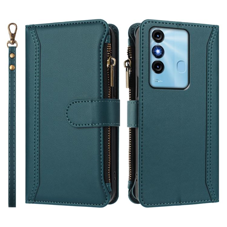 For itel P38 / S17 / Vision 3 Magnetic Closure 9 Card Slots Zipper Leather Case with Hand Strap