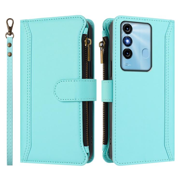 For itel P38 / S17 / Vision 3 Magnetic Closure 9 Card Slots Zipper Leather Case with Hand Strap