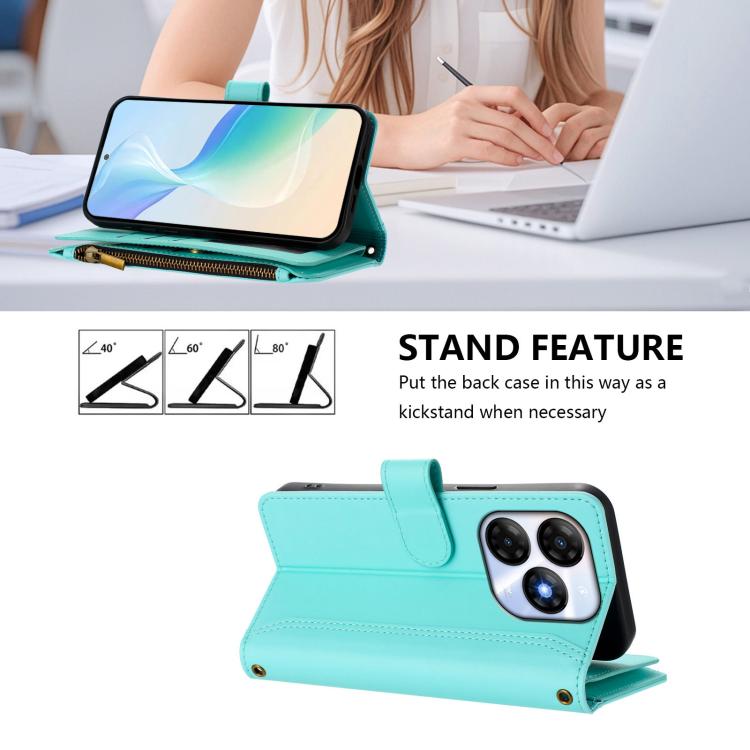 For itel P55 4G / Smart 8 Magnetic Closure 9 Card Slots Zipper Leather Case with Hand Strap