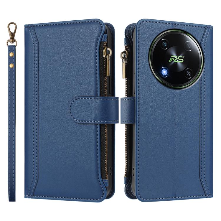 For itel RS4 Magnetic Closure 9 Card Slots Zipper Leather Case with Hand Strap