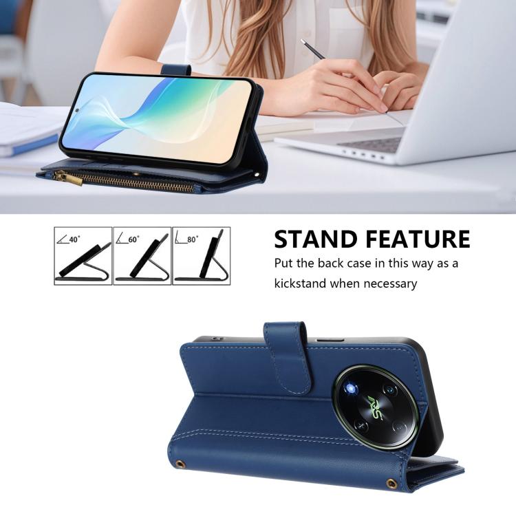 For itel RS4 Magnetic Closure 9 Card Slots Zipper Leather Case with Hand Strap