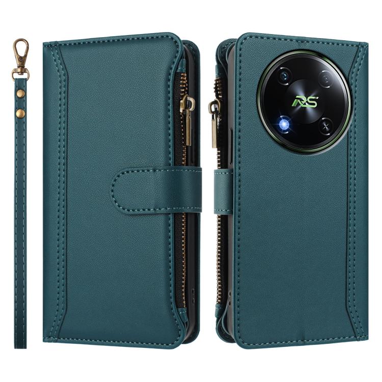 For itel RS4 Magnetic Closure 9 Card Slots Zipper Leather Case with Hand Strap