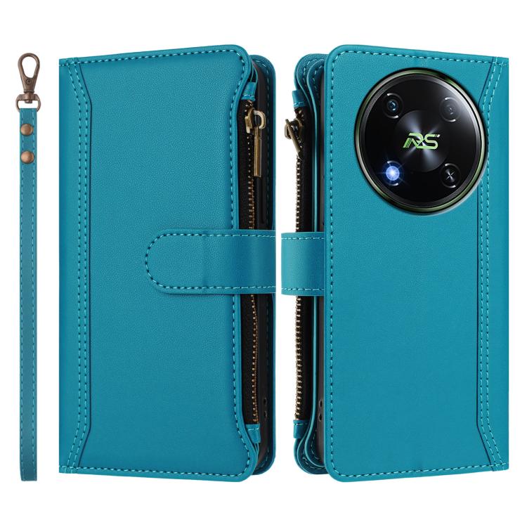 For itel RS4 Magnetic Closure 9 Card Slots Zipper Leather Case with Hand Strap