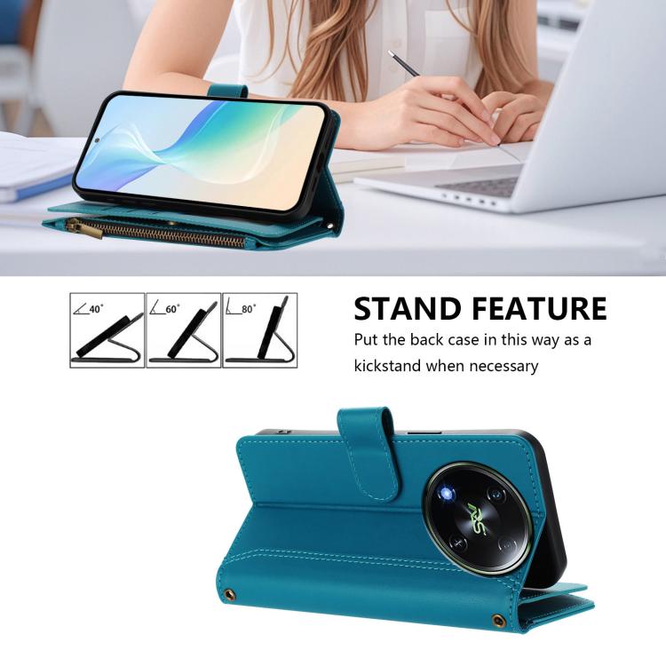 For itel RS4 Magnetic Closure 9 Card Slots Zipper Leather Case with Hand Strap