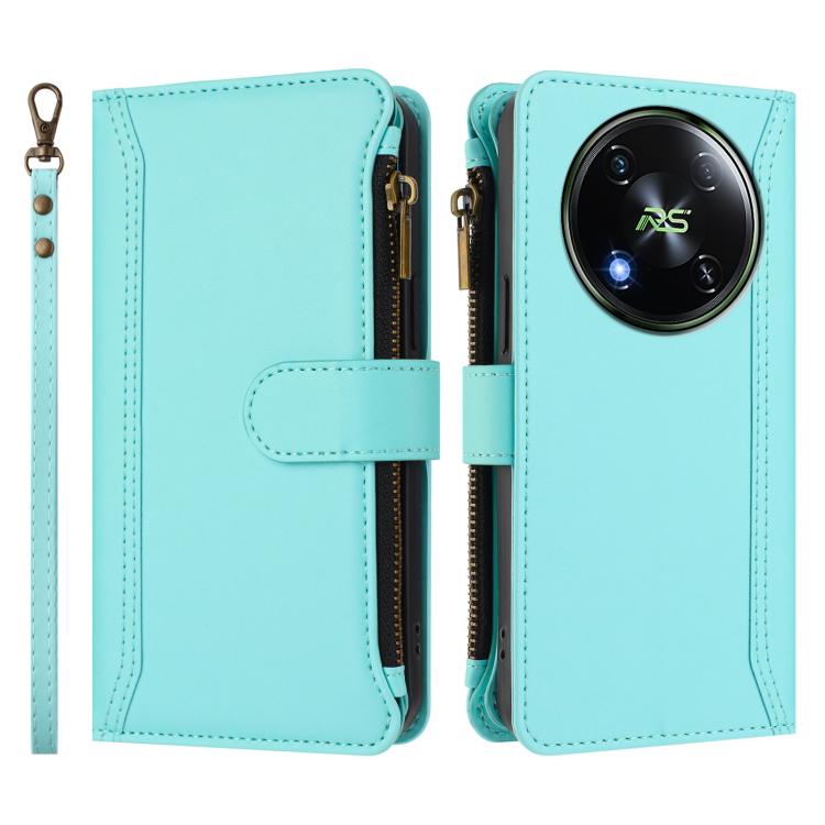 For itel RS4 Magnetic Closure 9 Card Slots Zipper Leather Case with Hand Strap