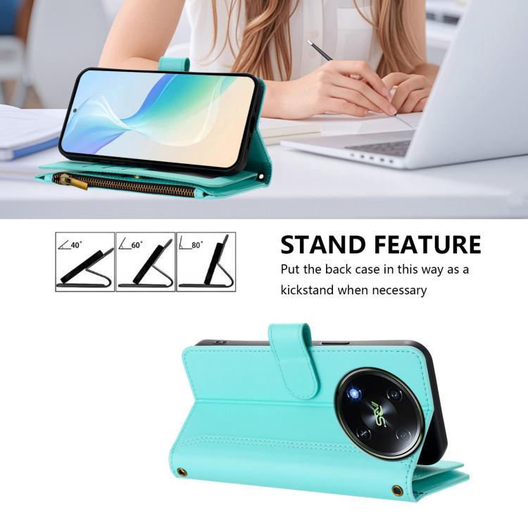 For itel RS4 Magnetic Closure 9 Card Slots Zipper Leather Case with Hand Strap