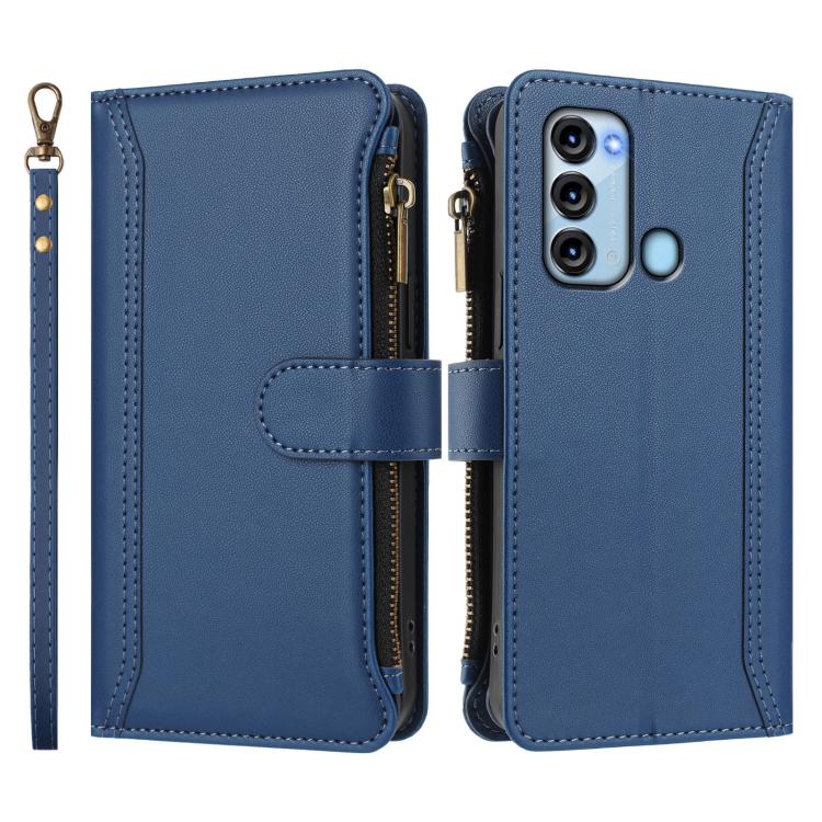 For itel S17 / Vision 3 Magnetic Closure 9 Card Slots Zipper Leather Case with Hand Strap
