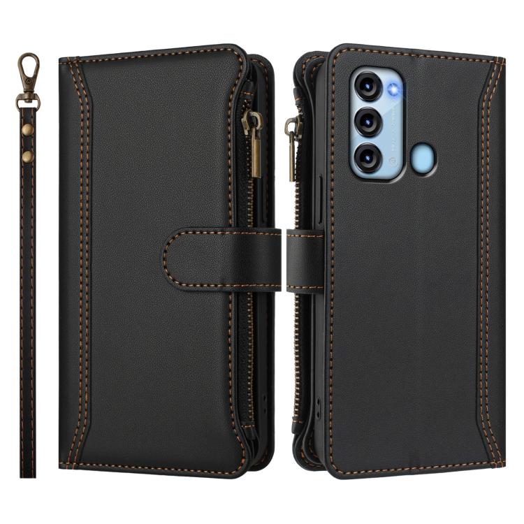 For itel S17 / Vision 3 Magnetic Closure 9 Card Slots Zipper Leather Case with Hand Strap