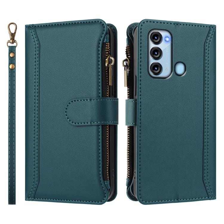 For itel S17 / Vision 3 Magnetic Closure 9 Card Slots Zipper Leather Case with Hand Strap
