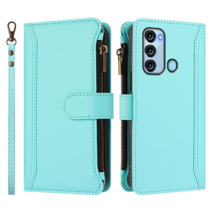 For itel S17 / Vision 3 Magnetic Closure 9 Card Slots Zipper Leather Case with Hand Strap