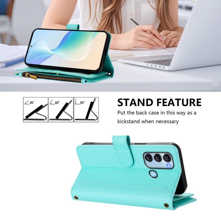For itel S17 / Vision 3 Magnetic Closure 9 Card Slots Zipper Leather Case with Hand Strap