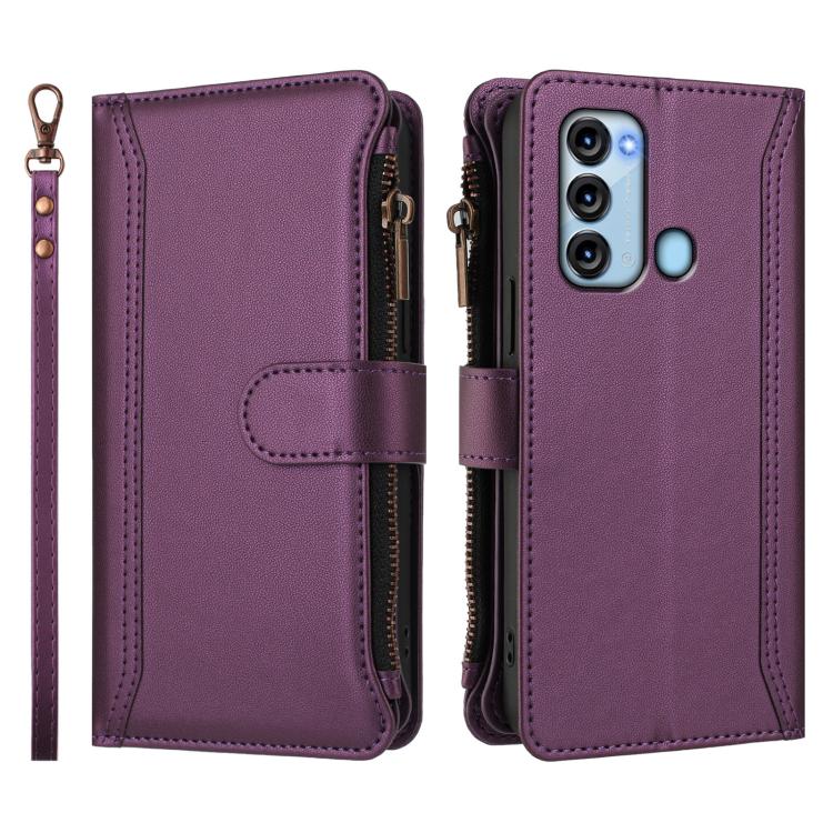 For itel S17 / Vision 3 Magnetic Closure 9 Card Slots Zipper Leather Case with Hand Strap