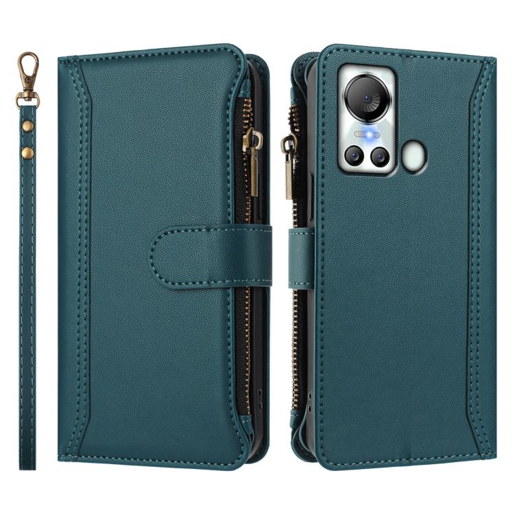 For itel S18 / Vision 5 Magnetic Closure 9 Card Slots Zipper Leather Case with Hand Strap
