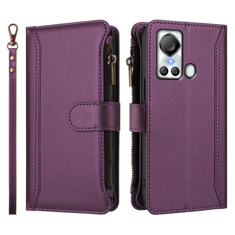 For itel S18 / Vision 5 Magnetic Closure 9 Card Slots Zipper Leather Case with Hand Strap