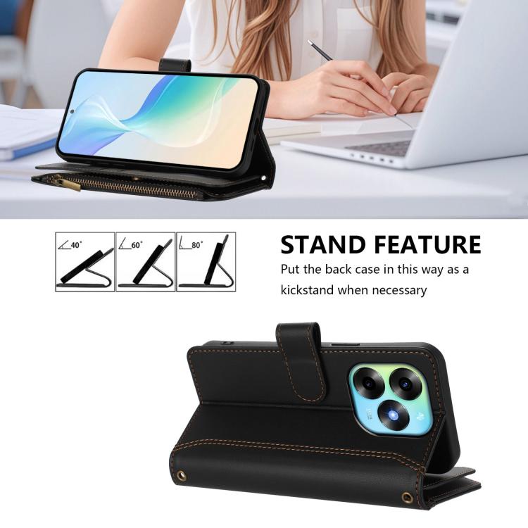For itel S23+ Magnetic Closure 9 Card Slots Zipper Leather Case with Hand Strap