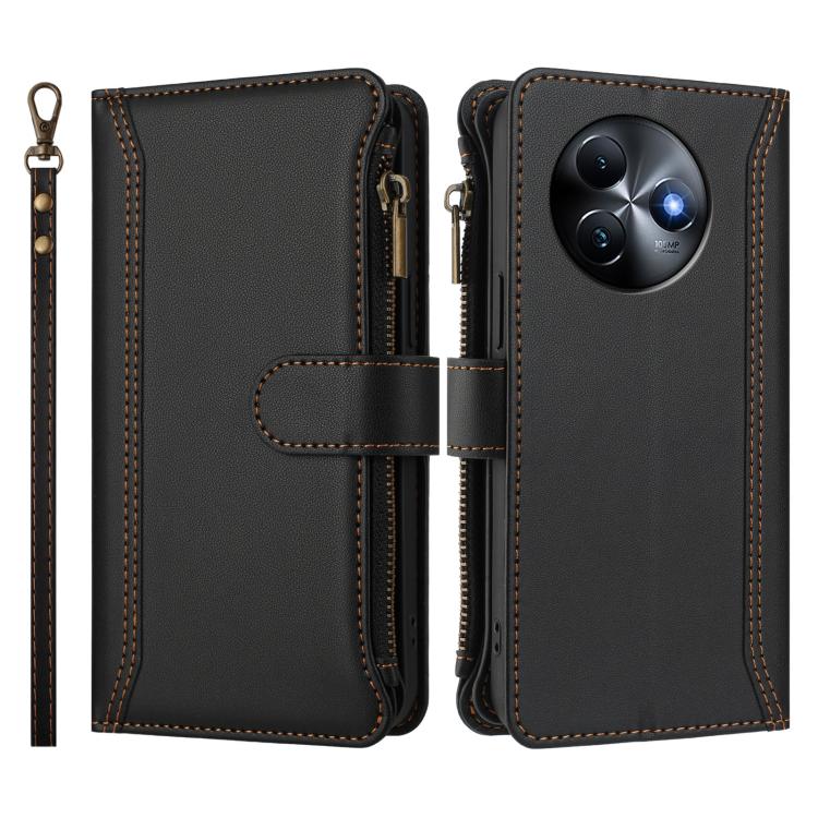 For itel S24 Magnetic Closure 9 Card Slots Zipper Leather Case with Hand Strap