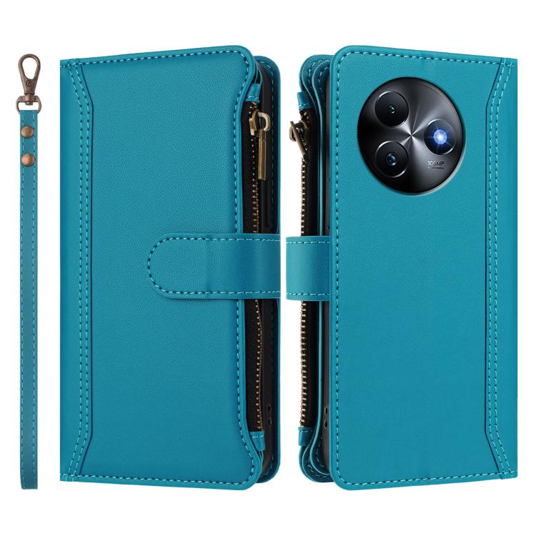 For itel S24 Magnetic Closure 9 Card Slots Zipper Leather Case with Hand Strap