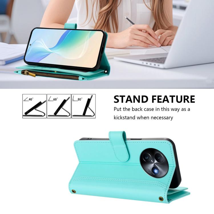 For itel S24 Magnetic Closure 9 Card Slots Zipper Leather Case with Hand Strap