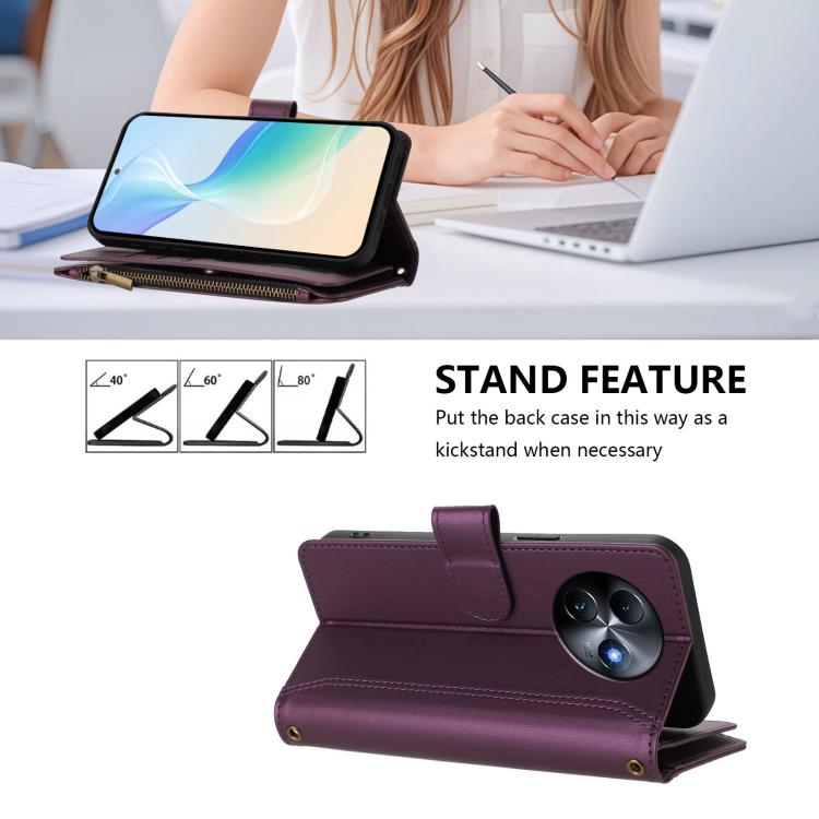 For itel S24 Magnetic Closure 9 Card Slots Zipper Leather Case with Hand Strap